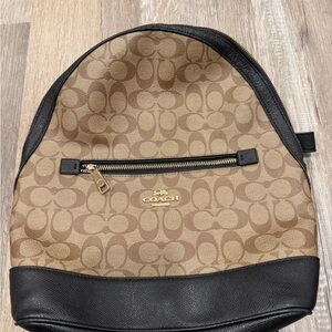 Coach Court Backpack Signature Canvas Brown Black Leather